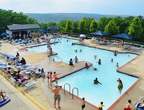 One of four outdoor community pools.