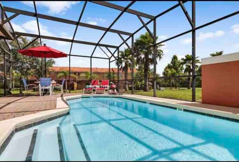 private screened pool can be heated 