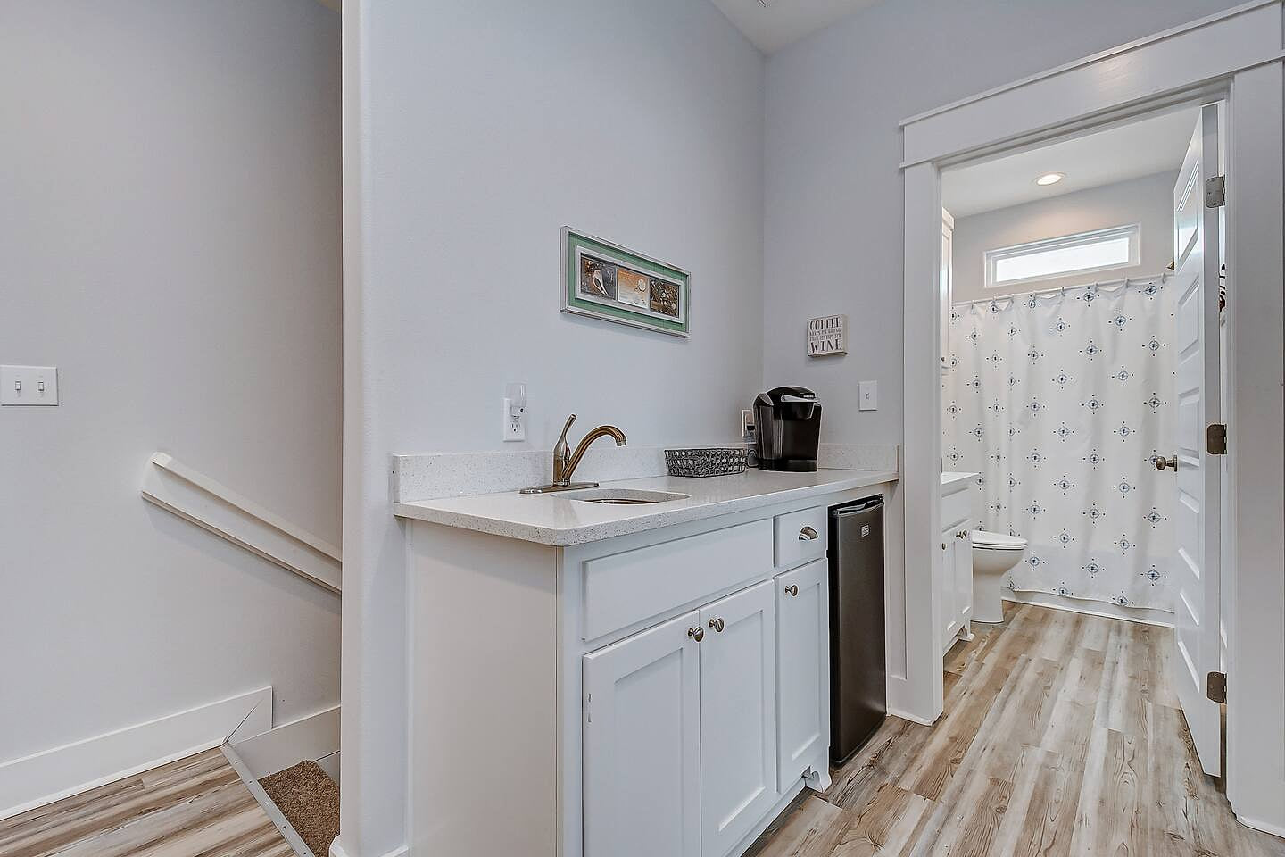 wine and coffee station with refrigerator 