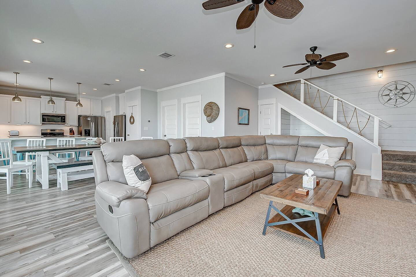 Gather around and make memories in our cozy open floor plan with plenty of space for everyone to relax on our comfortable couches. Family/Pet friendly Crystal Beach -STEPS TO BEACH