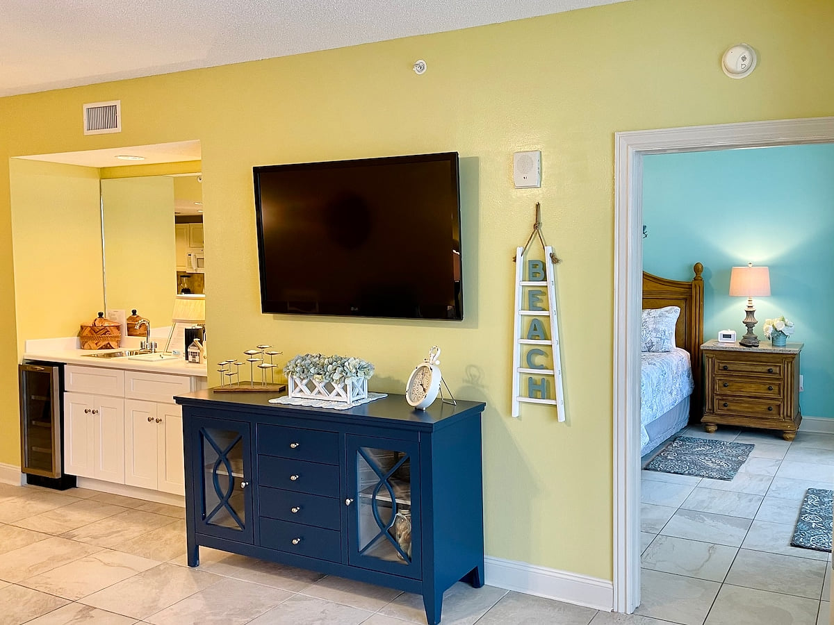 Wet bar with wine refrigerator