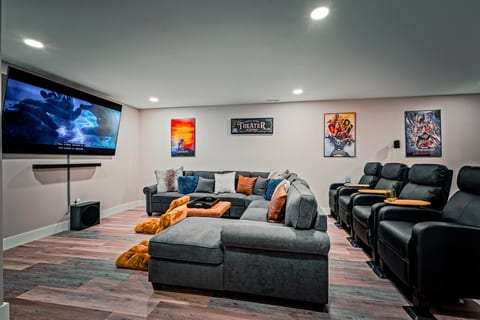 Get ready to reel in the fun! Our movie theater room with 85" Smart TV & Dolby Atmos surround sound is your VIP pass to cinematic magic and blockbuster nights. Grab your popcorn, dim the lights, and let the show begin !