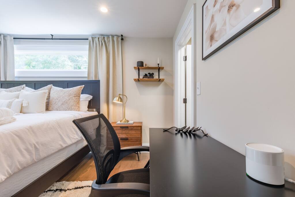 Need to attend to work? Feel free to set it up on the workspace in the master bedroom