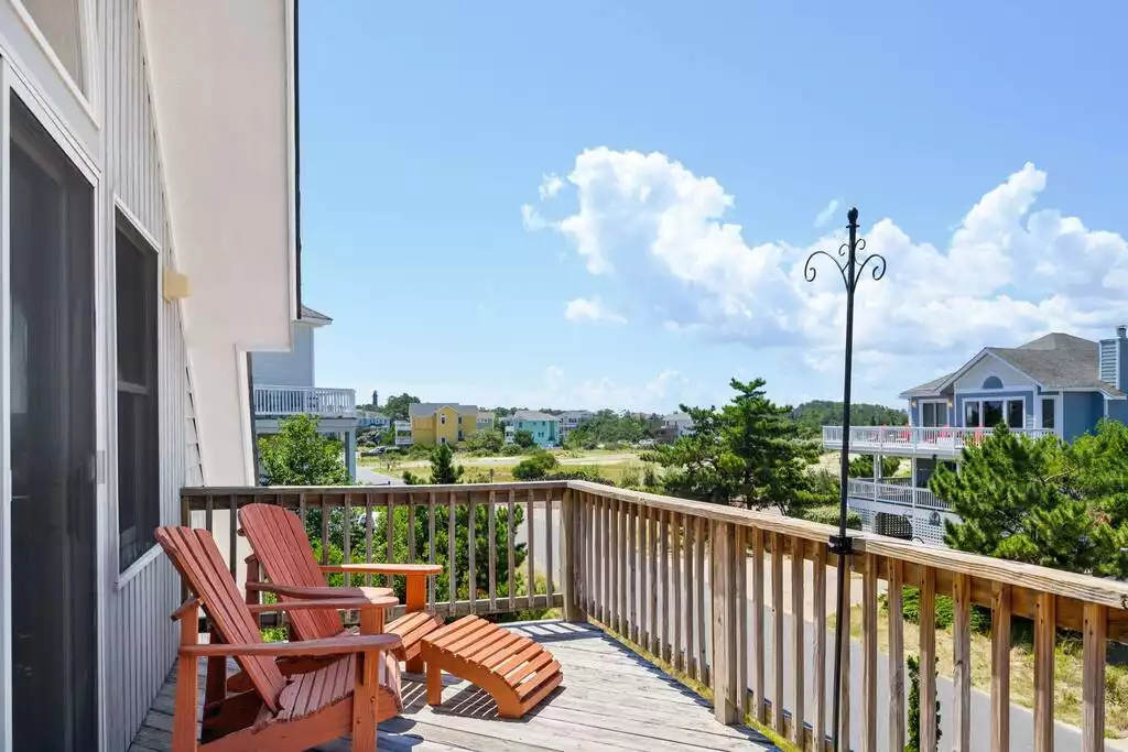 Front upper deck with lighthouse view - Golden Dunes - Corolla, NC Private Heated Pool - Corolla