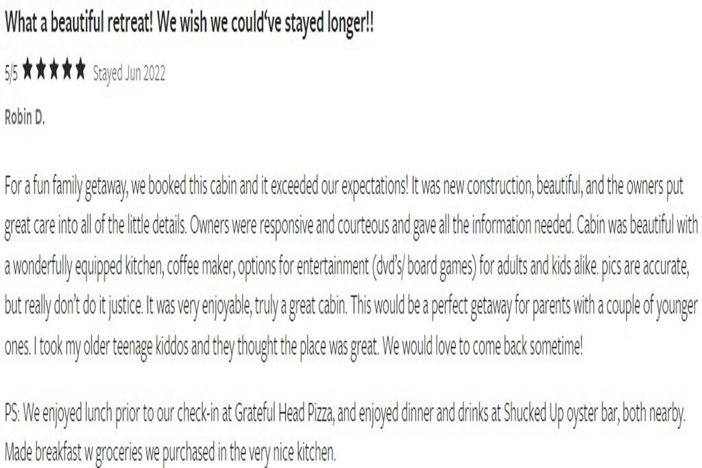 Kind words from a previous guest.