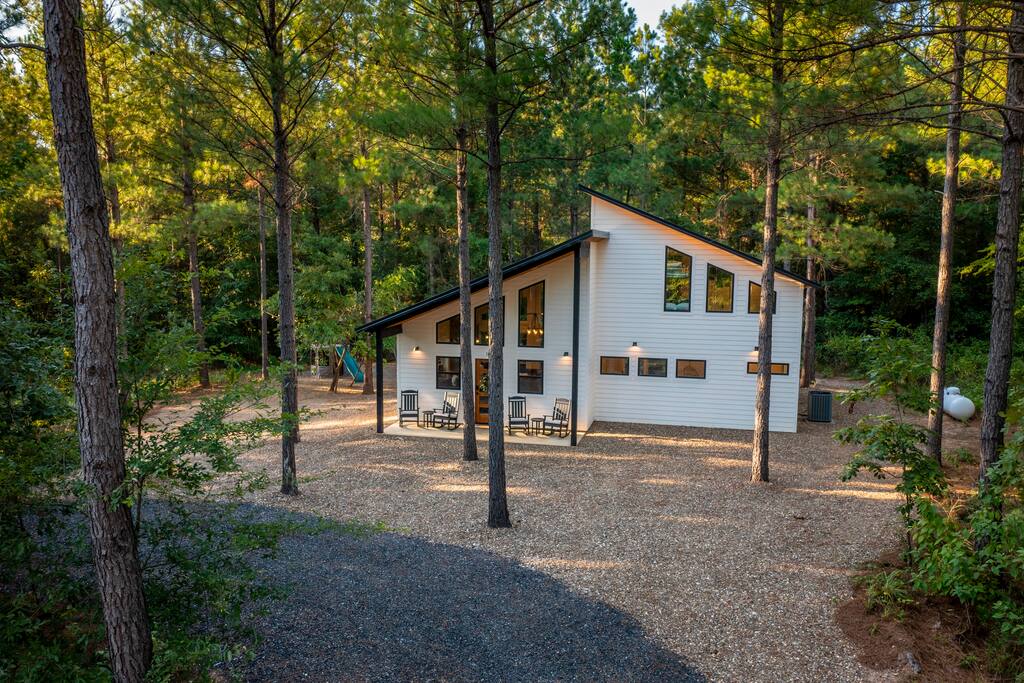 Heavily woods and private modern design cabin.