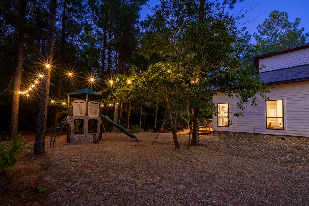 Outdoor playset has lighting all around for late night play time.
