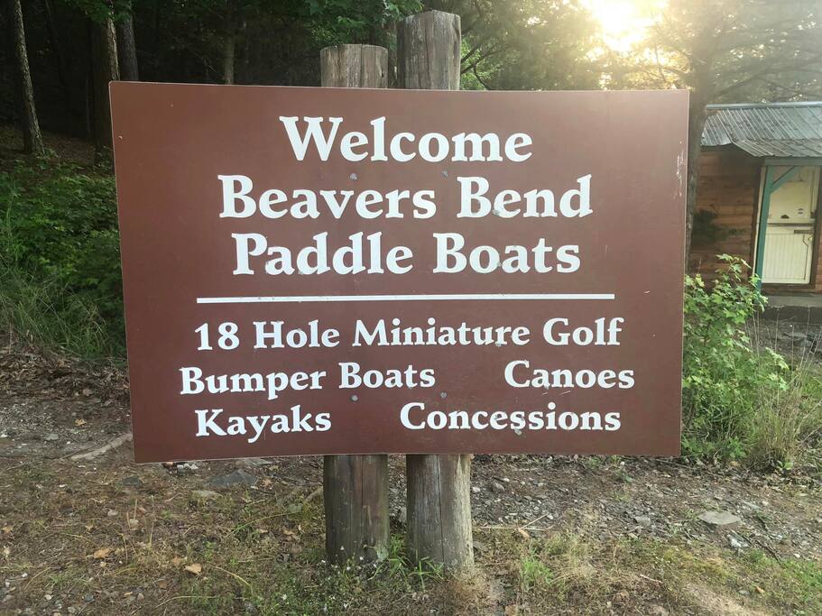 Nearby Beaver's Bend State Park offers family fun with paddle boat, mini golf, bumper goat, canoe, paddle board & kayak rentals! Also enjoy the swim beach!
