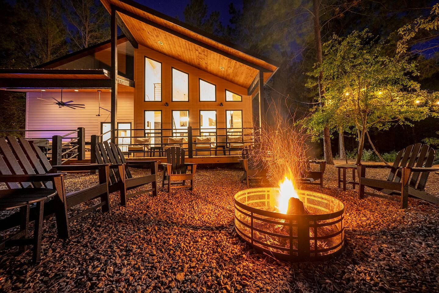 Relax by the firepit, roast s'mores, tell stories around the campfire and while you enjoy nature under the night sky.