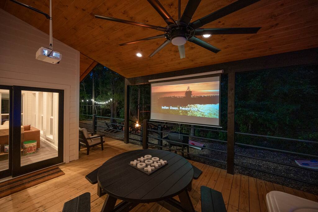 Enjoy a movie outdoors on the 100" outdoor movie screen.  