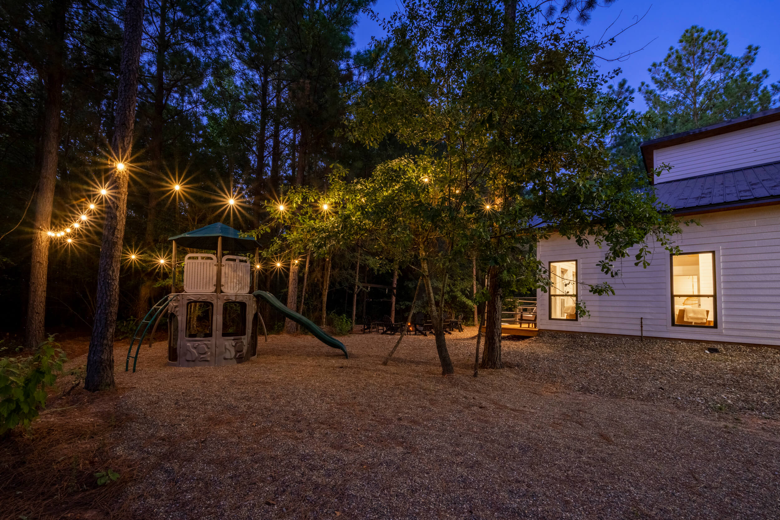 Outdoor playset has lighting all around for late night play time.