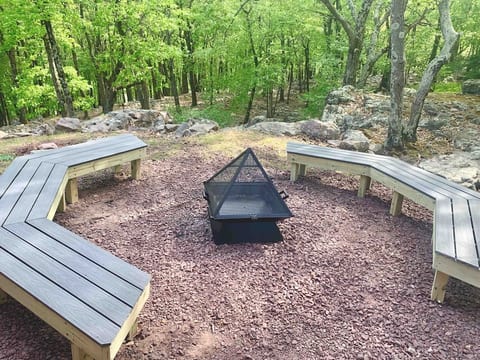 Seating around the fire for your entire group! Custom made benches with splinter free composite top.
Fire pit was welded locally right in Lake Harmony! Want one of your own? Let us know!