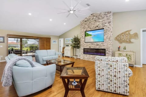 Large Open Family Room with Vizio 70" TV; sign into your favorite apps