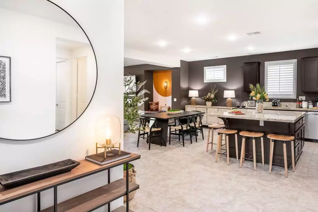 Entry way leads to kitchen and open-concept living room