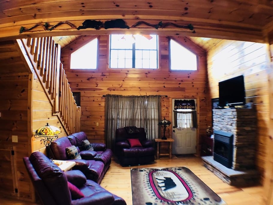Living Room with Bear Carving