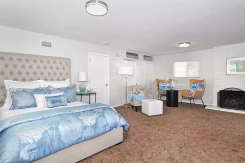 Spacious Master Bedroom With Sitting Area And Fireplace