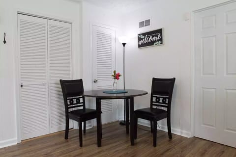 Dining table and chairs.