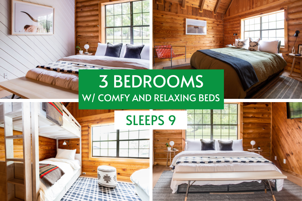 With three bedrooms and beds for nine, everyone in your group can sleep comfortably. With three bedrooms and beds for nine, everyone in your group can sleep comfortably. - Fredericksburg Log Haus - Fredericksburg
