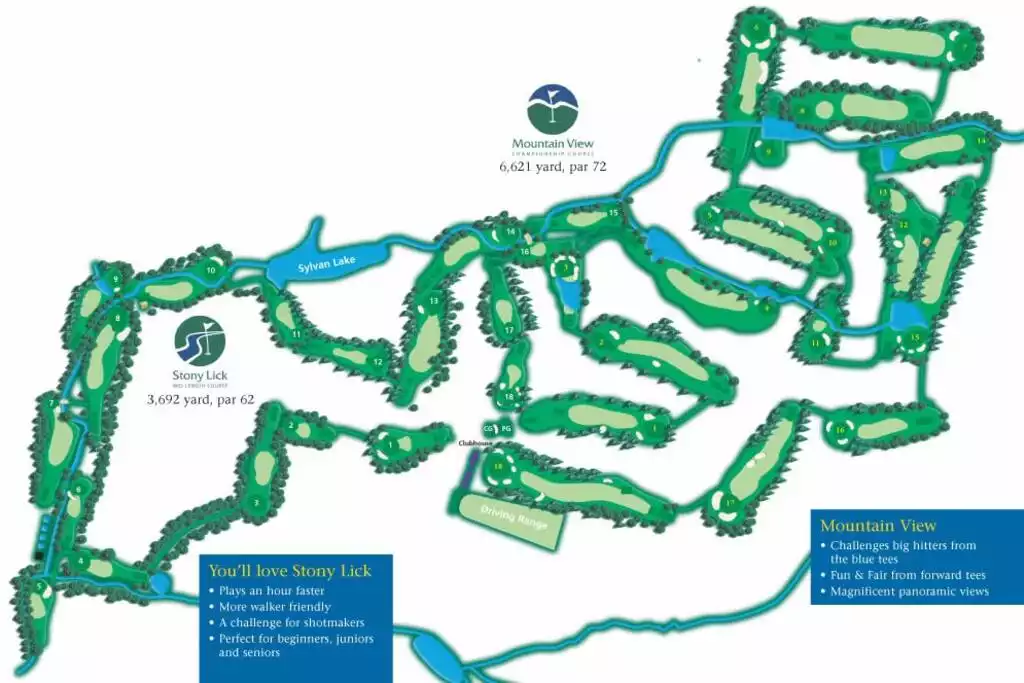 Renowned for “fun and fair” golf, The Woods offers the best of both worlds — our 18-hole championship Mountain View course for low handicappers and the Stony Lick mid-length course for the rest of us! - The Cabin on the Run - Hedgesville