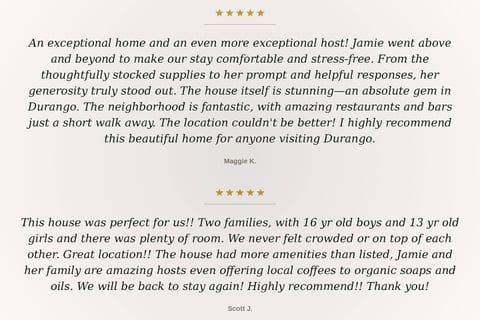 With countless glowing reviews and a myriad of positive experiences shared by our guests, we invite you to read their feedback and discover what makes a stay at Heart Stone House exceptional.