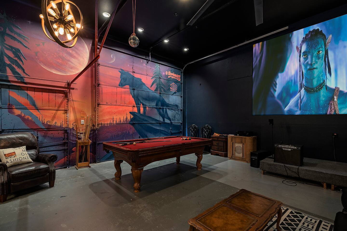 Game Room | Enjoy Movies | Billiards | Karaoke!  |  Mural by illumanies!