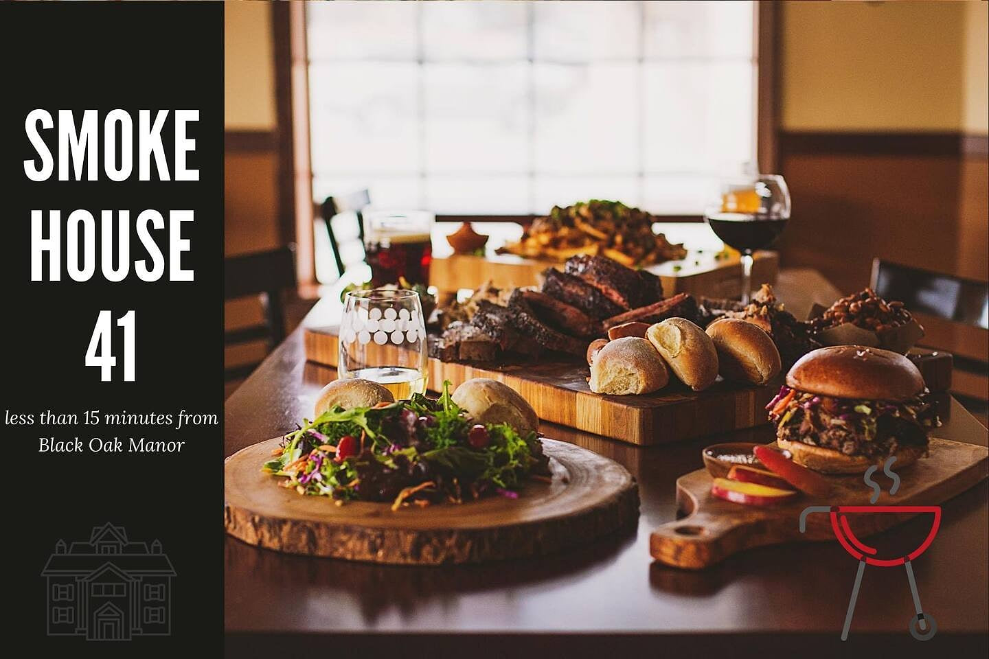One of our favorites!  Smokehouse 41 is in Oakhurst and really easy to take out and enjoy at Black Oak Manor.