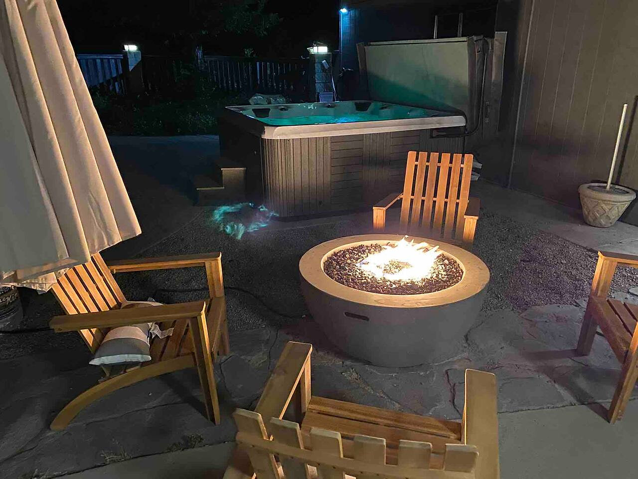 Cozy by the propane fire pit!