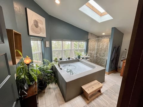 Nature House is like your own private spa! Soaking tub for two with lake views.