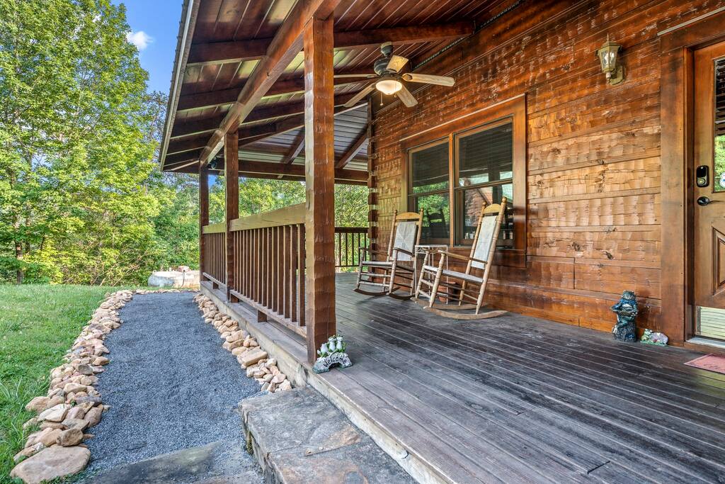 Piney Hop's wrap around porch is perfect to take in the nature of the mountains.