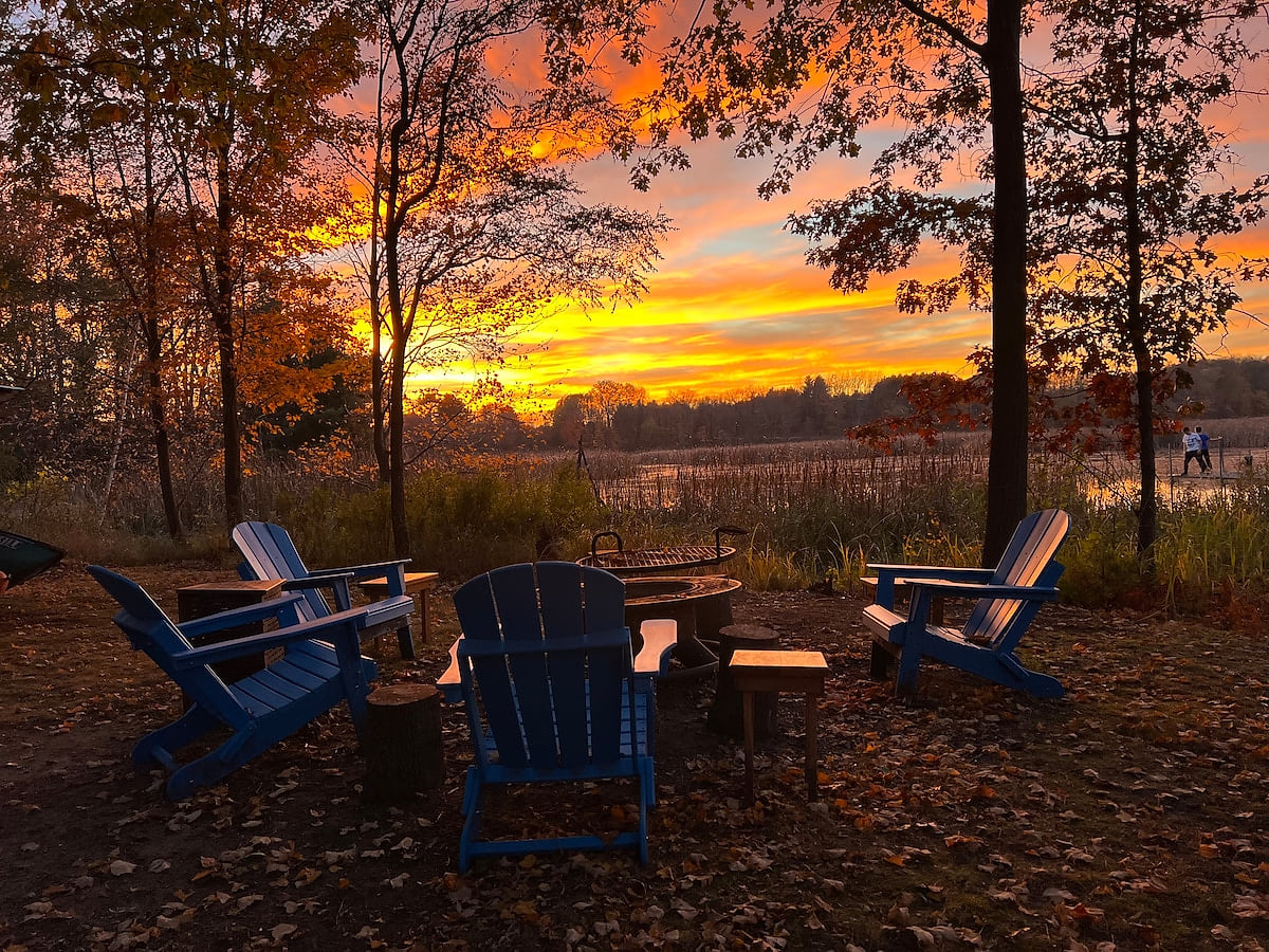 An autumn sunset view from the firepit area