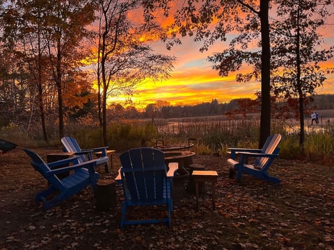 An autumn sunset view from the firepit area