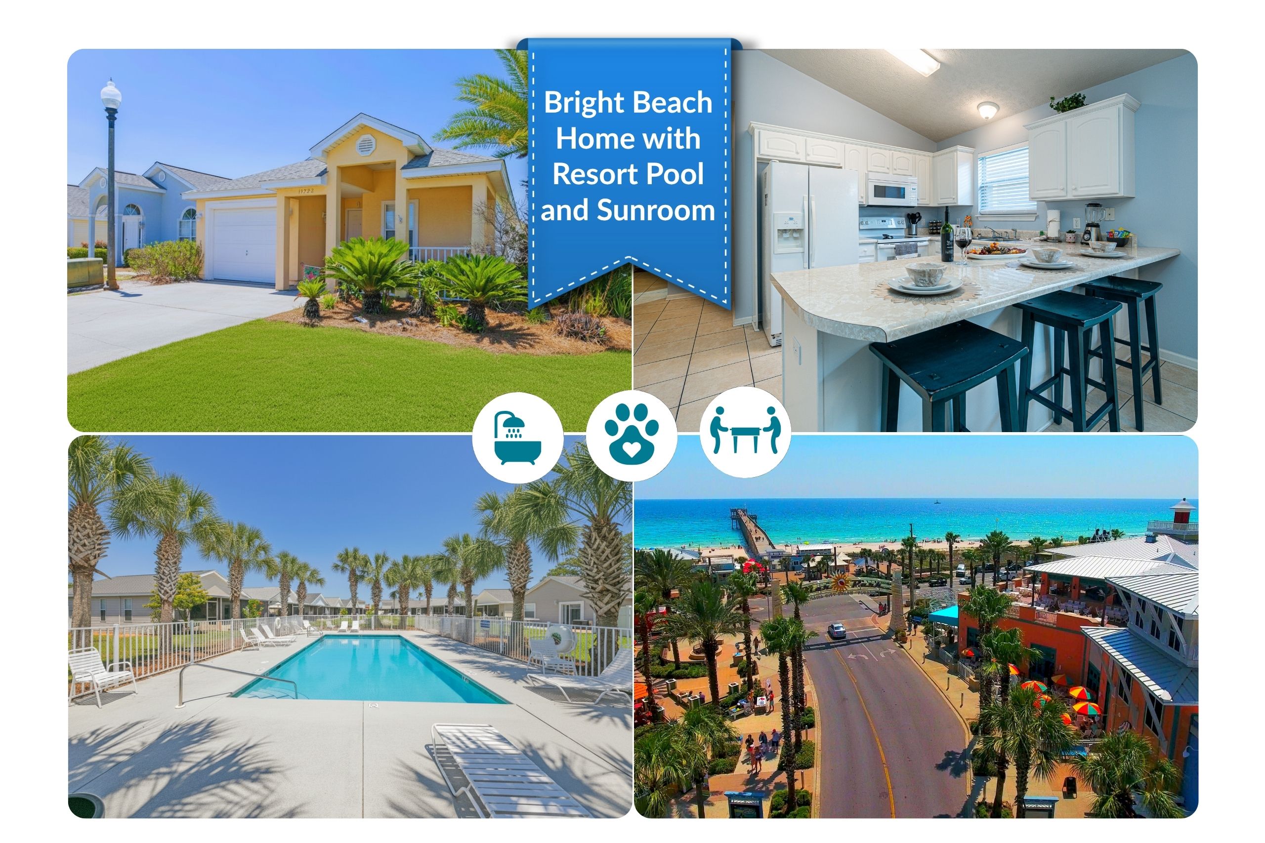 Charming Exterior: Embrace beachside living with palm trees and a welcoming porch! Front of building- all rooms on one floor! Charming Exterior: Delight in easy access from this inviting coast