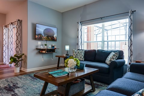Den with wall mounted TV