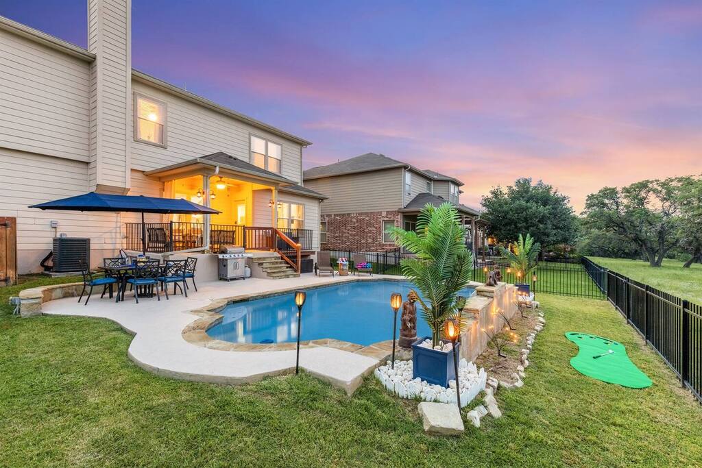 Serene views of the private heated pool and walking trails