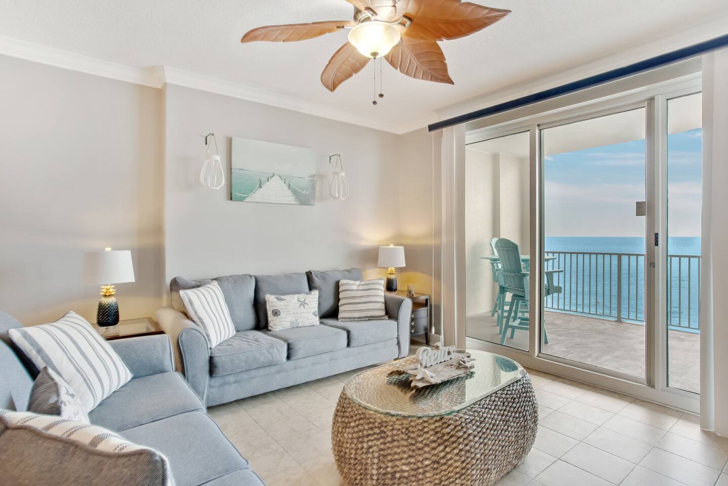 Living Room with queen sleeper sofa & private balcony!