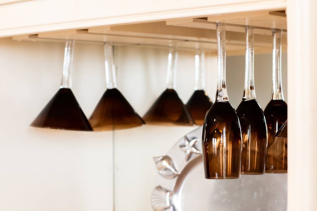 Glasses in china cabinet - Home in Frisco with private pool and epic views - Cape Hatteras National Seashore - Frisco