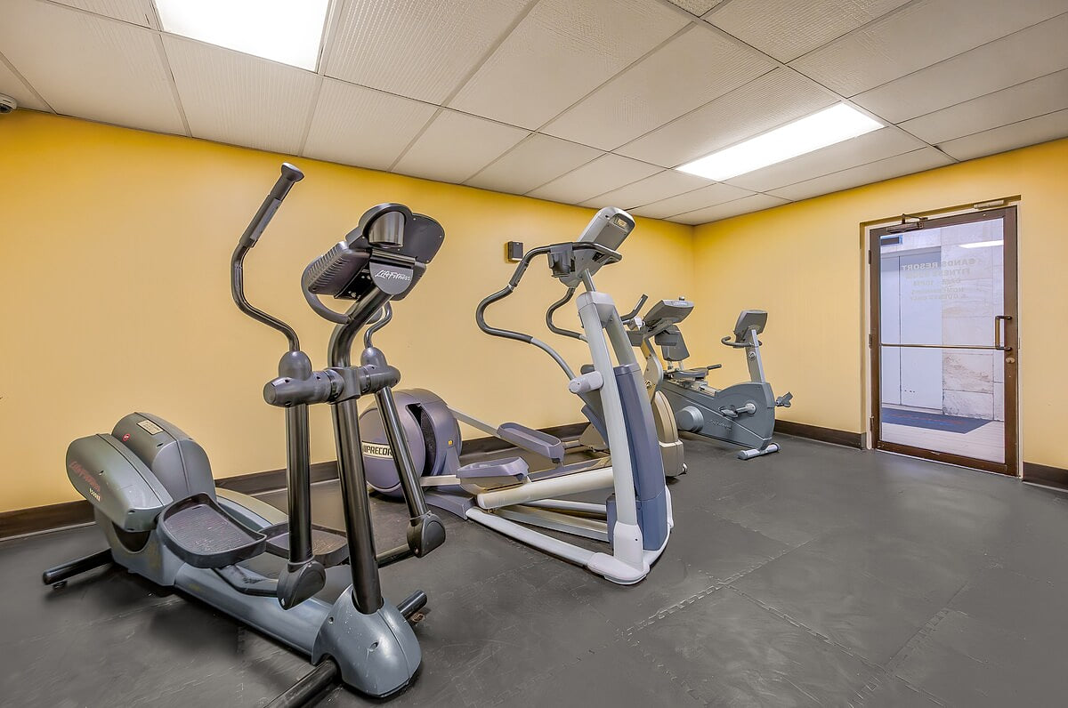 Guests have free access to workout equipment in the onsite gym.