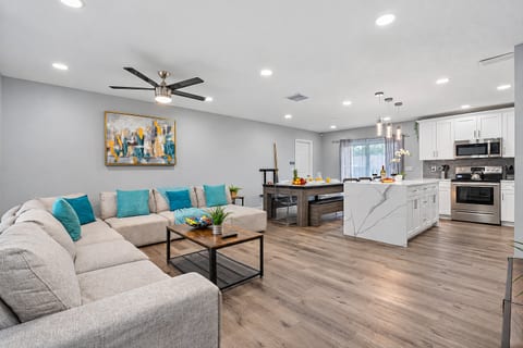 Never miss a story or activity while doing your chores in this stunning open area where you can access our kitchen, living, and dining area! Don't hesitate to send us a message!