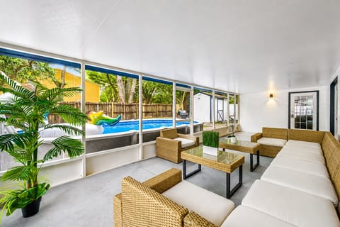 We have a great seating area where you can hang out while others are swimming! Make the most of your stay with our amazing heated pool while grilling steaks and burgers on the side. Book this property now!