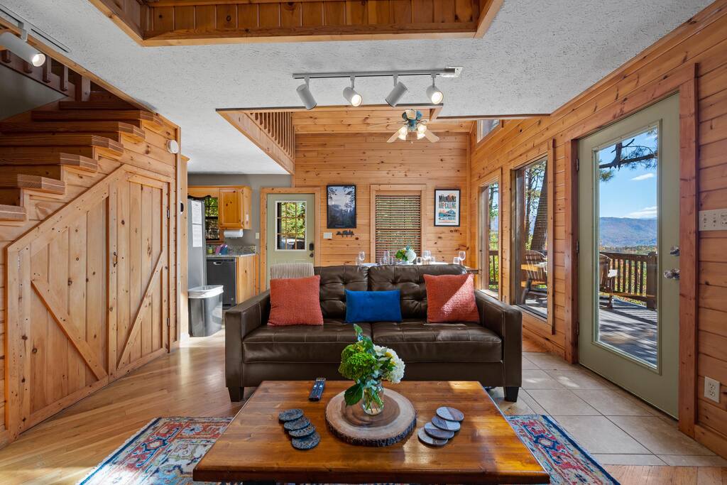 The mountains can be seen throughout the cabin, inside or out!