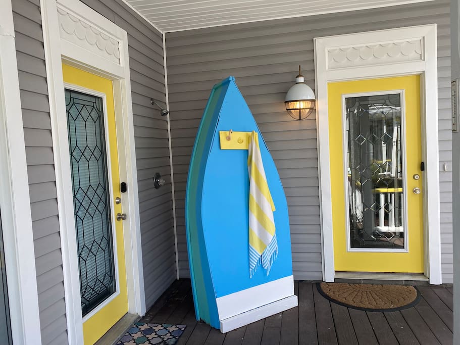 Outdoor Shower with towel hooks on Guest House Patio
