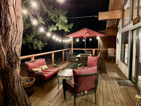 Front deck at night with lights