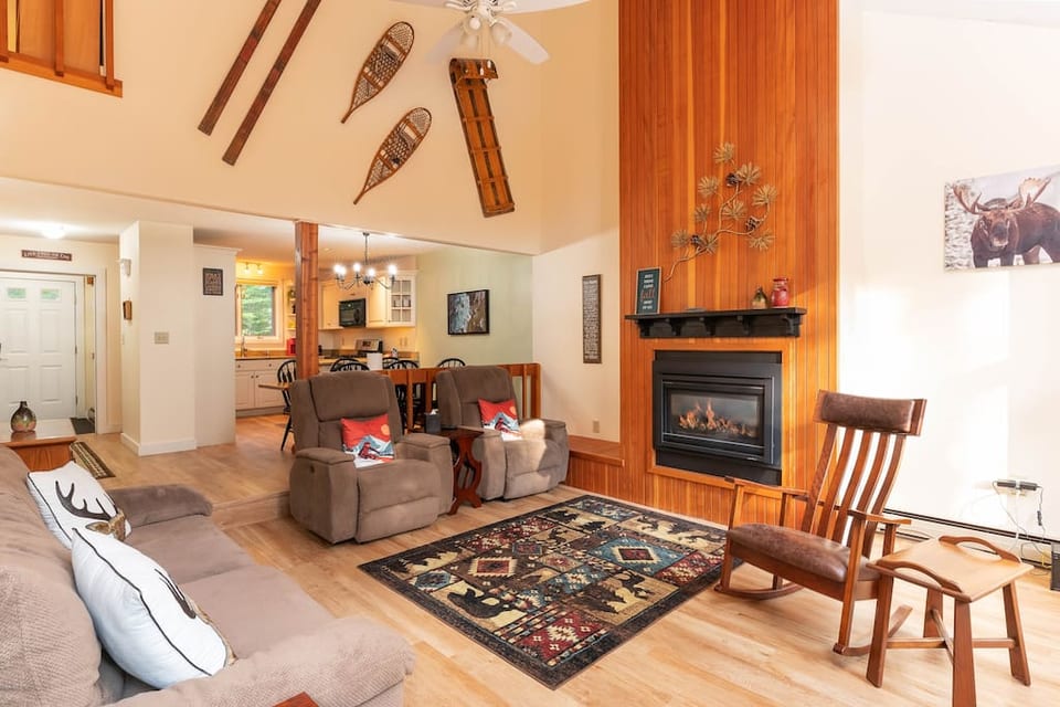 Beautifully decorated living room with fireplace