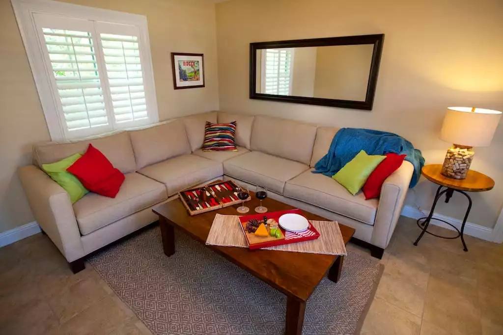 Relax in a comfortable well-appointed living room in the Guest Cottage. Watch tv, stream movies or listen to music via the 42-inch Smart TV. Relax in a comfortable well-appointed living room in the Guest Cottage. Watch tv, stream movies or listen to music via the 42-inch Smart TV. - Sonoma Rosso: Wine Country Guest Cottage - Kenwood