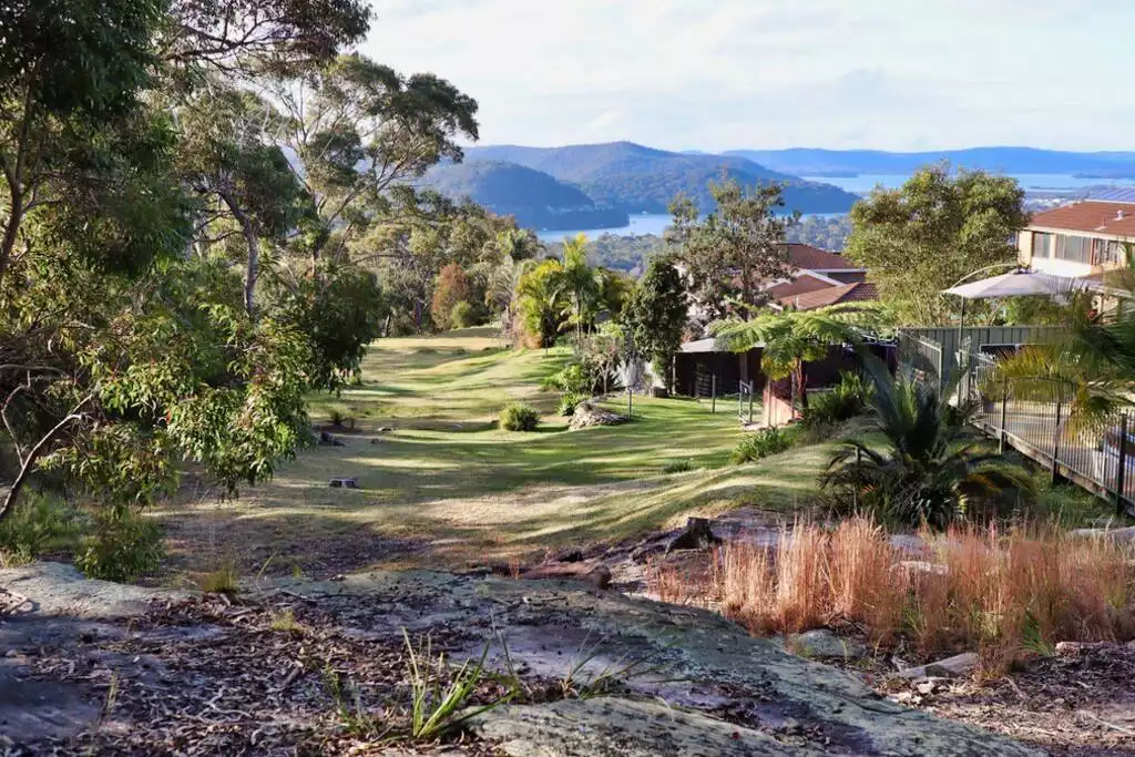 View from the bush at the back gate, our house on the left. - Citadel Family Getaway. Pool,Privacy, Bush & Views - Umina Beach