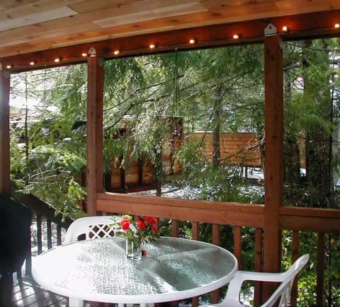 Privacy fencing, in addition to the natural landscaping, help this cabin to feel "away from it all."