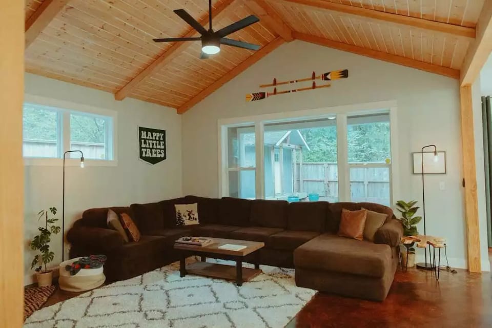 Cozy up on our enormous U-shaped couch after a long day outdoors.