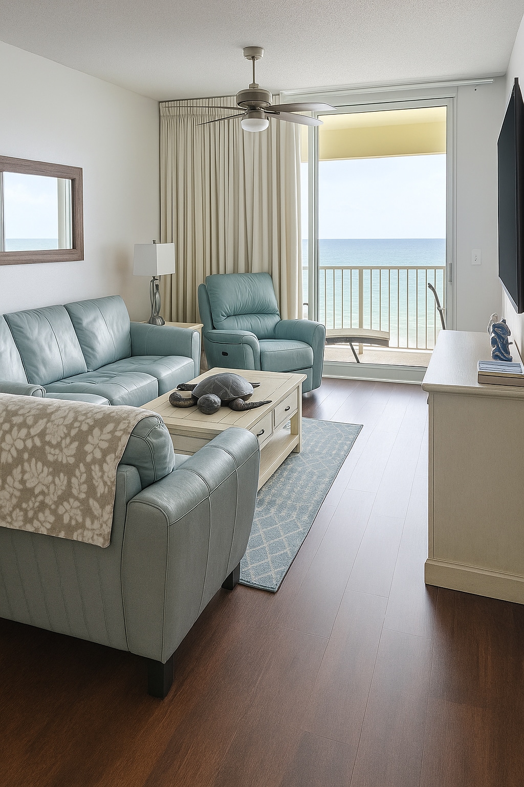 Beachfront living room with balcony access.  Heaven on the 7th floor-Beachfront-Majestic Beach!