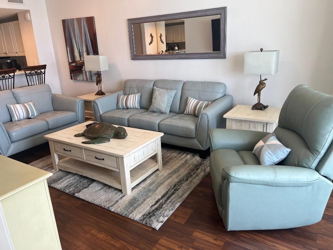 Beachfront living area with plenty of seating.