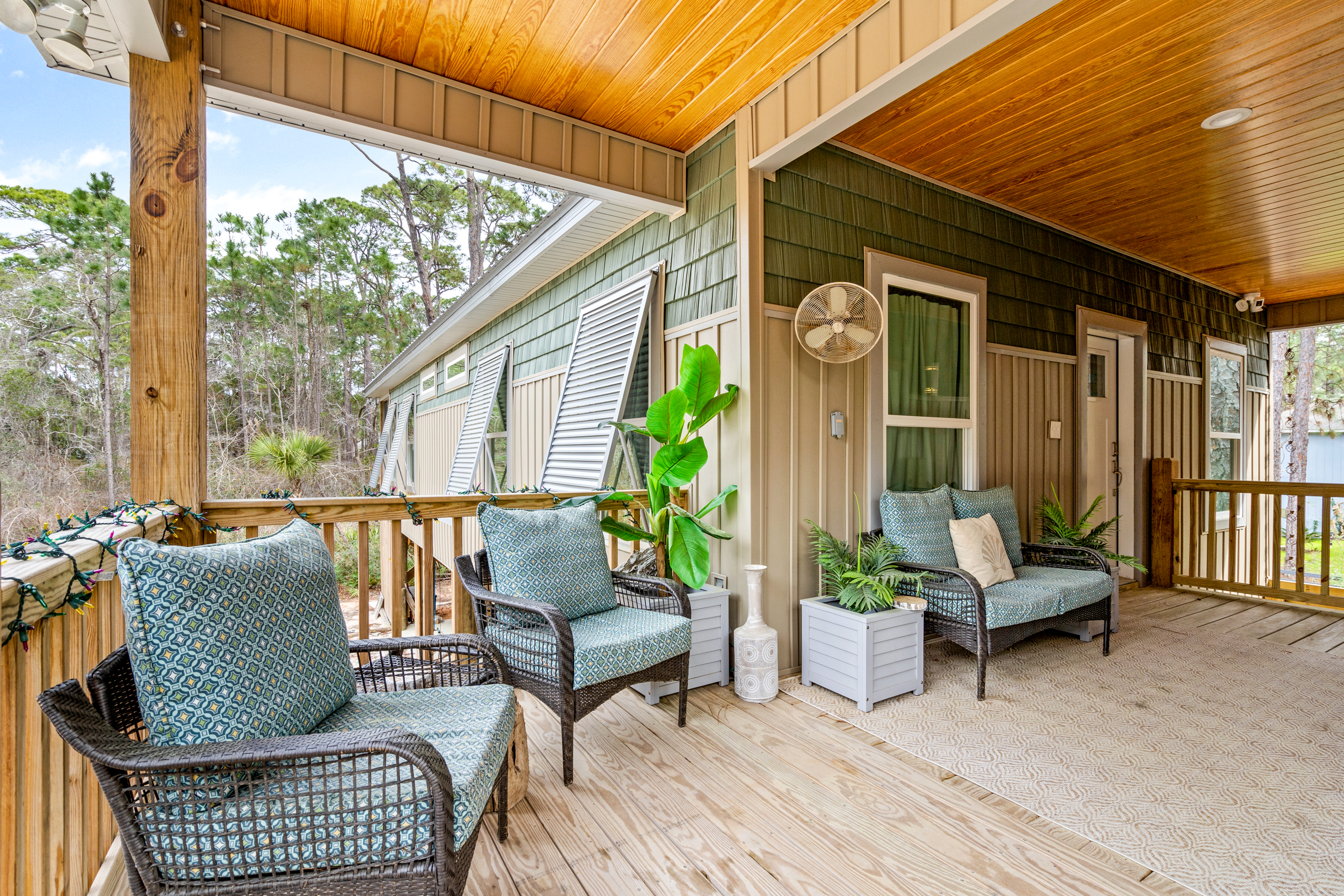 Relax on the shared covered front porch